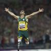 Oscar Pistorius lors de sa victoire sur 400m aux Jeux paralympiques de Londres le 8 septembre 2012