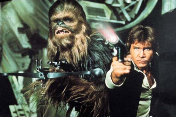 Harrison Ford (Han Solo) au côté de Chewbacca, prêts pour revenir dans Star Wars 7.