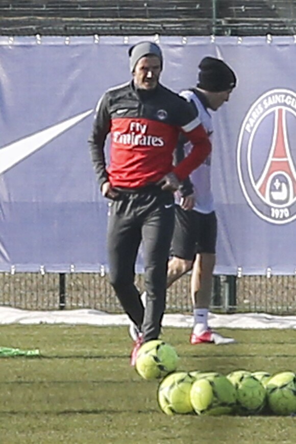 David Beckham s'entraîne au Camp des Loges, le 19 février 2013.