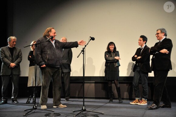 Gérard Depardieu lors de la soirée d'inauguration de la rétrospective consacrée à Maurice Pialat le 18 février 2013 à Paris