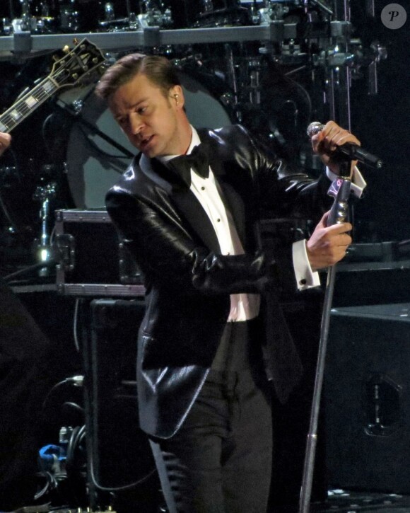 Justin Timberlake sur la scène des Brit Awards 2013 à Londres, le 20 février 2013.