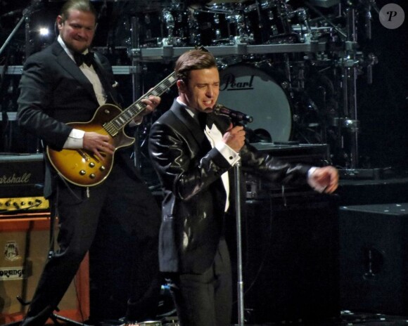 Justin Timberlake sur la scène des Brit Awards 2013 à Londres, le 20 février 2013.