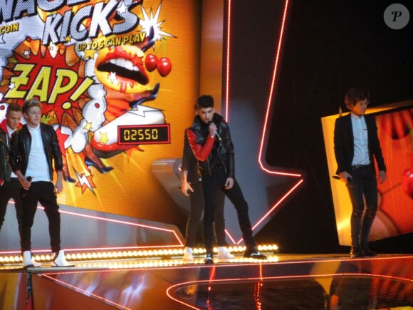 One Direction sur la scène des Brit Awards 2013 à Londres, le 20 février 2013.
