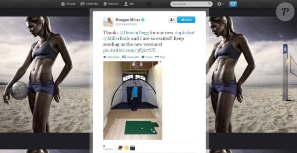 Morgan Beck est fière de présenter sa nouvelle installation pour s'entraîner au golf avec son homme Bode Miller, après que celui-ci lui a abîmé le visage, le 20 février 2013