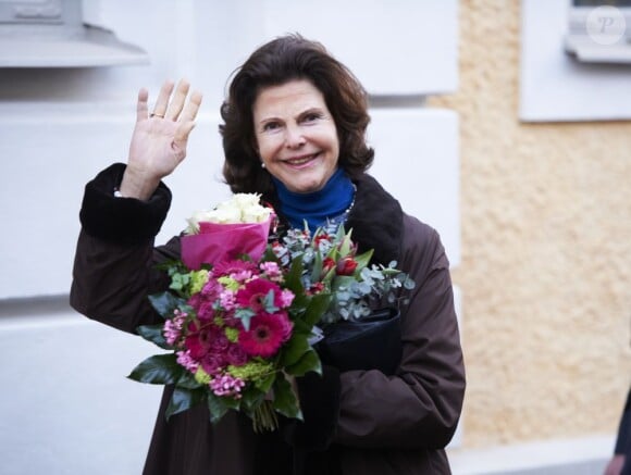 La reine Silvia en visite dans la ville de Kalmar, dans le comté de Kalmar, à l'occasion du jubilé du roi, le 5 mars 2013.