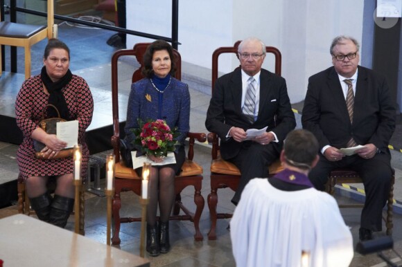 Carl XVI Gustaf de Suède et la reine Silvia dans la cathédrale de Kalmar, dans le comté de Kalmar, à l'occasion du jubilé du roi, le 5 mars 2013.