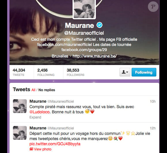 Capture d'écran du compte Twitter de Maurane