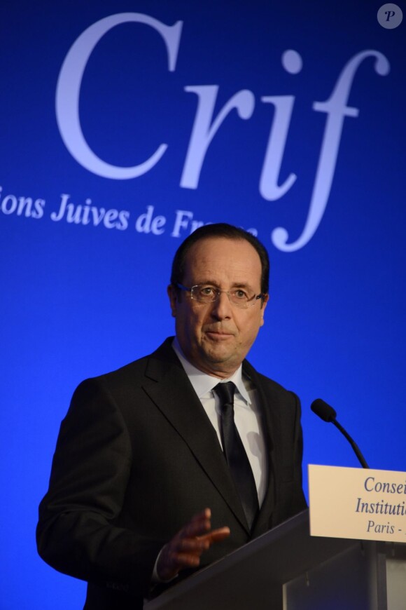 François Hollande lors du 28eme dîner annuel du Crif au Pavillon d'Armenonville à Paris le 20 mars 2013.