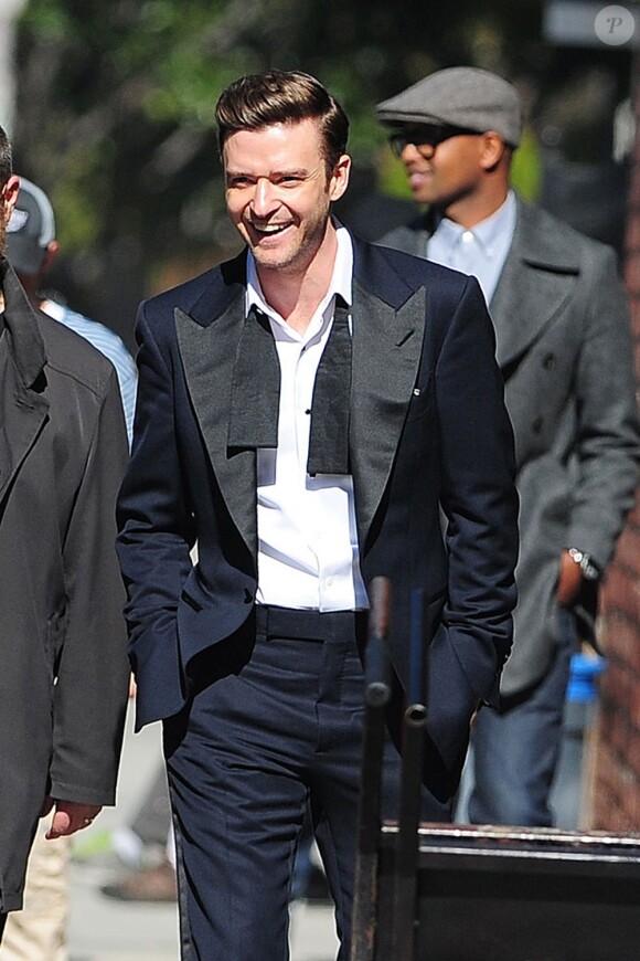 Justin Timberlake sur le tournage du clip de Suit & Tie. Los Angeles, le 30 janvier 2013.