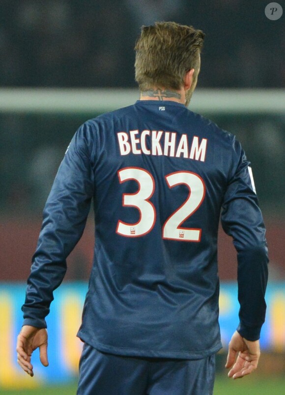 David Beckham lors du match Paris Saint-Germain - Montpellier HSC au Parc des Princes. Paris, le 29 mars 2013.