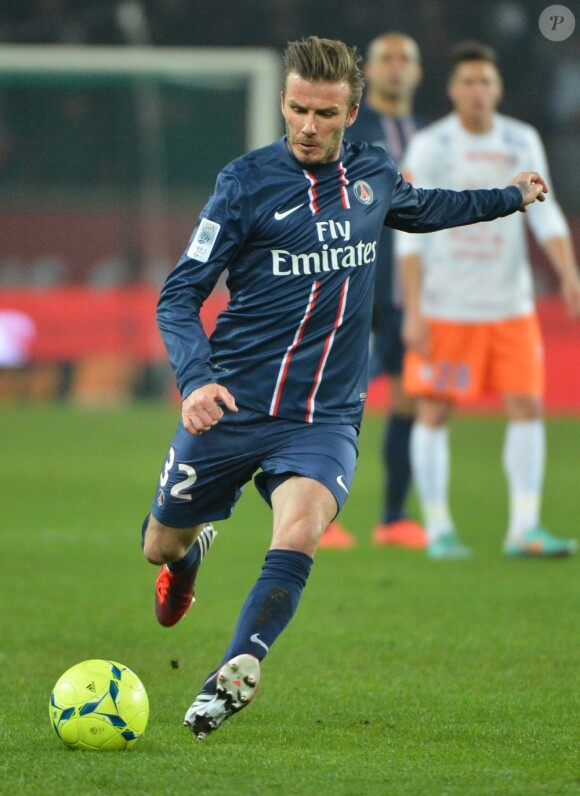 David Beckham lors du match PSG - Montpellier au Parc des Princes. Paris, le 29 mars 2013.