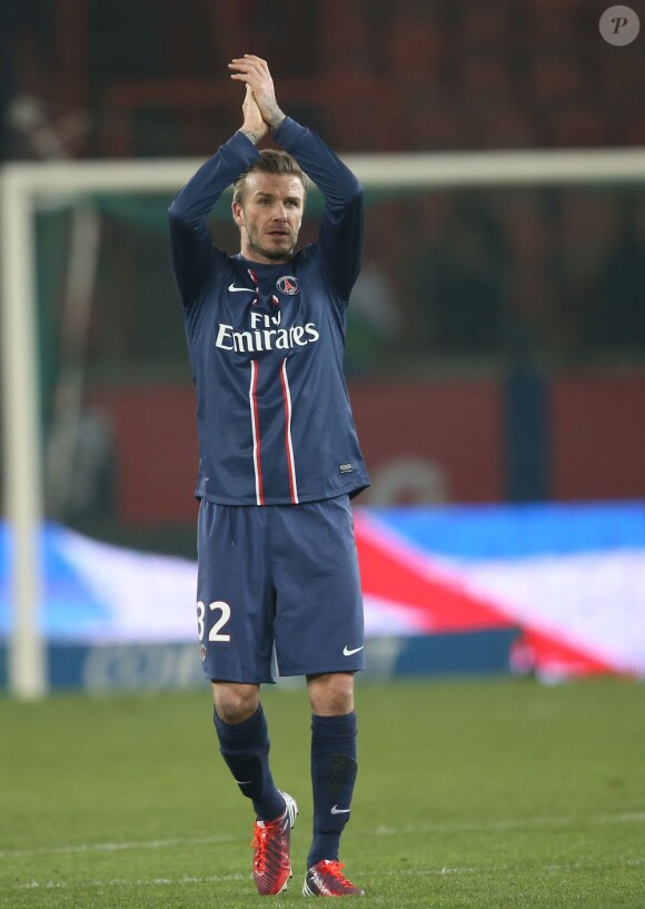 David Beckham lors du match PSG - Montpellier au Parc des Princes, le 29 mars 2013.