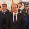 Francois Hollande, Valérie Trierweiler et Najat Vallaud-Belkacem au mausolée Mohammed V à Rabat, le 4 avril 2013.