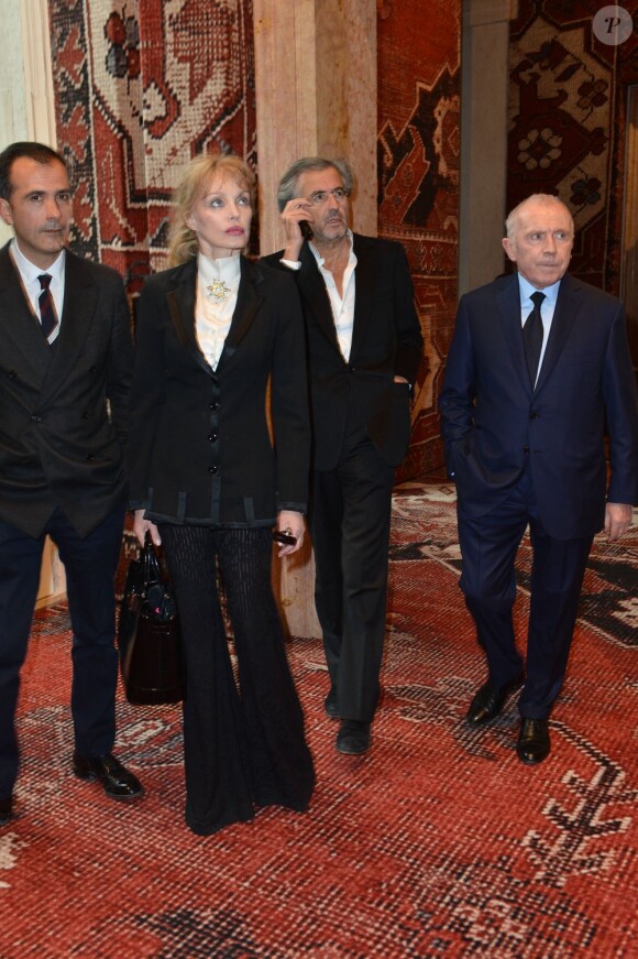 Martin Béthenod, Arielle Dombasle, Bernard-Henri Levy et Francois Pinault - Vernissage de l'exposition Rudolf Stingel au Palais Grassi à Venise, le 7 avril 2013.