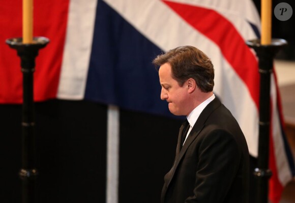 Le Premier ministre David Cameron aux funérailles de Margaret Thatcher, célébrées le 17 avril 2013 en la cathédrale St Paul de Londres.