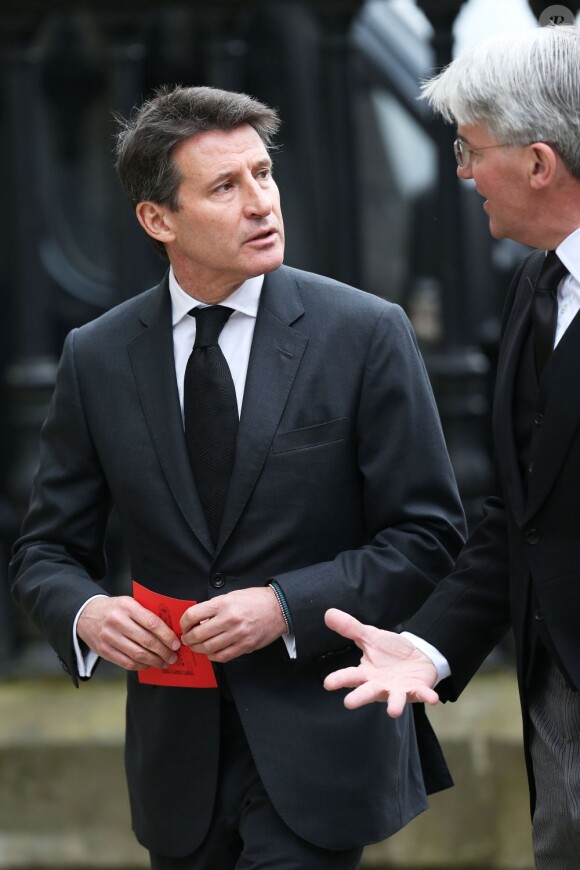 Lord Sebastian Coe aux funérailles de Margaret Thatcher, célébrées le 17 avril 2013 en la cathédrale St Paul de Londres.