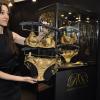 La marque Rococo Dessous présente sa lingerie en or 24 carats au salon Top Marques à Monaco, le 18 avril 2013.