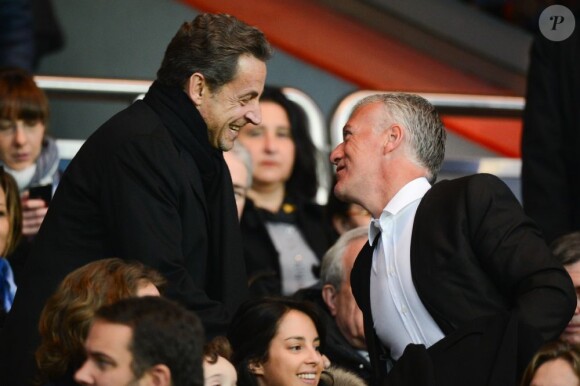 Nicolas Sarkozy et Didier Deschamps lors du match PSG-Nice (3-0) au Parc des Princes le 21 avril 2013.