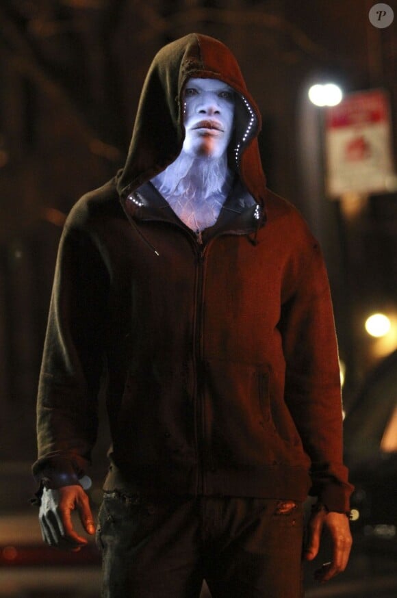 Jamie Foxx est Electro sur le tournage de The Amazing Spider-Man 2 à New York City, le 16 avril 2013.