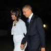 Barack Obama et sa femme Michelle Obama rentrent à Washington après avoir assisté à l'inauguration du George W. Bush Presidential Library à Dallas au Texas, le 25 avril 2013.
