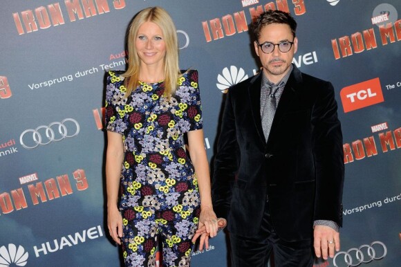 Gwyneth Paltrow et Robert Downey Jr. présentent à Paris le film Iron Man 3 le 14 avril 2013