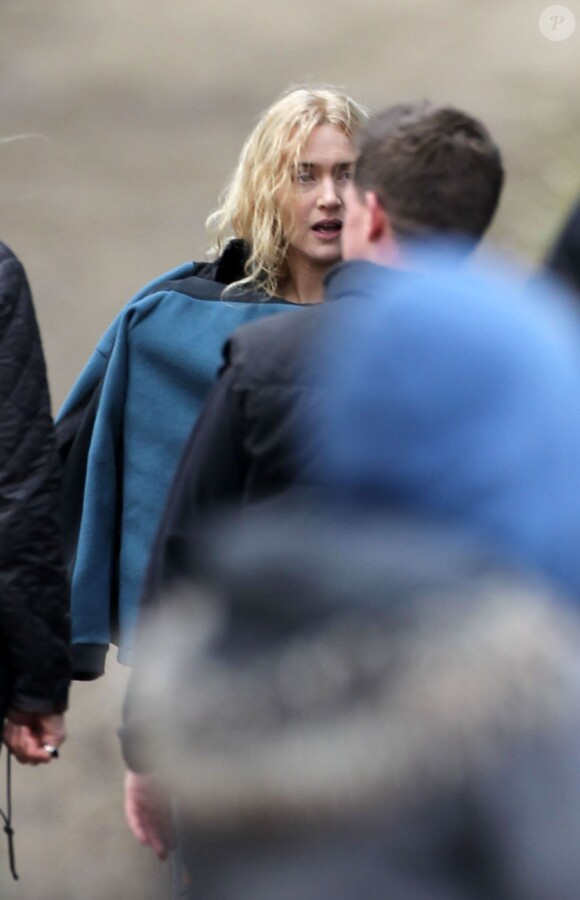 Exclusif - Kate Winslet sur le tournage du long métrage "A Little Chaos" réalisé par Alan Rickman dans les environs de Londres, le 16 avril 2013