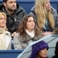Xisca, la compagne de Rafael Nadal, assiste au sacre de son homme en finale du tournoi de Barcelone le 28 avril 2013 en compagnie d'Ana Maria Parera et Maria Isabel Nadal, mère et soeur de Rafa Nadal