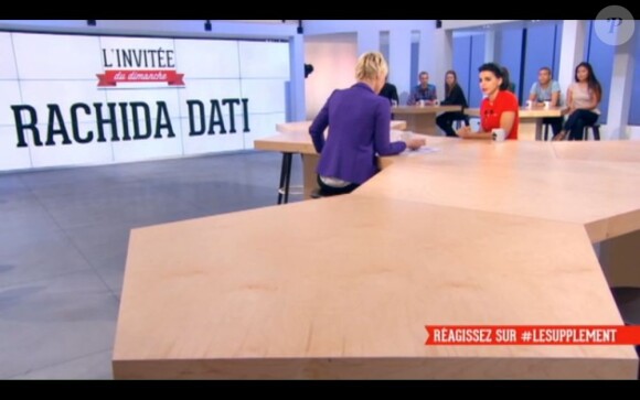 Rachida Dati sur le plateau du Supplément de Maïtena Biraben, sur Canal+, le 28 avril 2013.