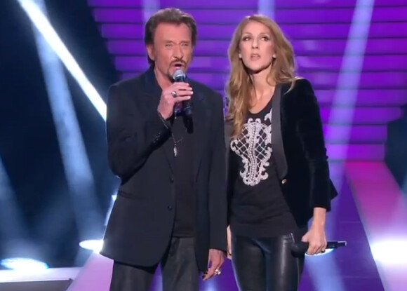 Céline Dion et Johnny Hallyday sur le plateau de l'émission Céline Dion, Le grand show sur France 2 en novembre 2012.