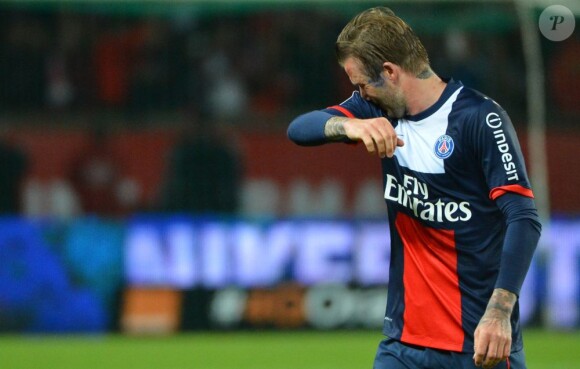 David Beckham était très ému le 18 mai 2013 au Parc des Princes pour ses adieux lors de PSG-Brest.