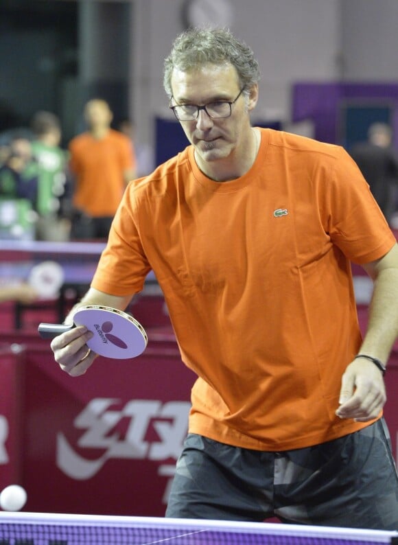 Laurent Blanc lors du tournoi Ping Star à l'occasion du Mondial Ping qui se déroulait à Bercy le 20 mai 2013 à Paris