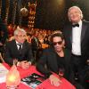 Michel Boujenah, Joey Starr et Patrick Sebastien lors de l'enregistrement de la 150e emission Le plus grand cabaret du monde, le 14 mai qui sera diffusée le 22 juin 2013.