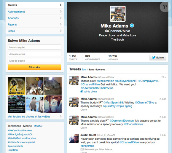 Mike Adams, offensive tackle des Pittsburgh Steelers en NFL, a été victime d'une agression devant son domicile le 1er juin 2013. Blessé à l'arme blanche par l'un de ses trois agresseurs, ses jours ne sont pas en danger.