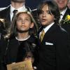Paris Jackson et ses frères Prince Michael Jackson II (AKA Blanket) et Prince Michael Jackson lors du service en hommage de leur père Michael Jackson au Staples Center de Los Angeles, le 7 juillet 2009.
