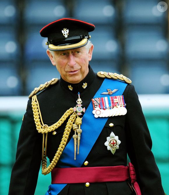 Le prince Charles d'Angleterre passe en revue les troupes du regiment Mercian, lors de la presentation de chaque unite des quatre bataillons et de leurs nouvelles couleurs, au stade de Worcester. Le 6 juin 2013  6th June, 2013: The Prince of Wales, as Colonel-in-Chief of The Mercian Regiment, presents each of the unit's four battalions with their new silk colours at Sixways Stadium in Worcester. He presented new regimental and Queen's colours to each battalion, wearing the black number one ceremonial dress of The Mercians, in front of hundreds of members of the regiment's extended family, including young children and veterans.05/06/2013 - Worcester