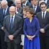 Pierre Moscovici, Michèle Delaunay, Marisol Touraine et Benoït Hamon lors de l'hommage de la Nation à Pierre Mauroy, le 11 juin 2013 aux Invalides à Paris