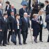 Lionel Jospin, Martine Aubry, Jacques Delors et sa femme lors de l'hommage de la Nation à Pierre Mauroy, le 11 juin 2013 aux Invalides à Paris