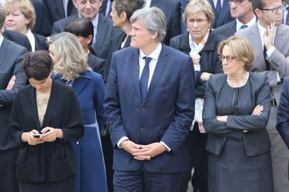 Najat Vallaud-Belkacem, Stéphane Le Foll et Marylise Lebranchu lors de l'hommage de la Nation à Pierre Mauroy, le 11 juin 2013 aux Invalides à Paris