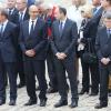 Bertrand Delanoë, Harlem Desir, Jean-Francois Copé, Jean-Louis Borloo lors de l'hommage de la Nation à Pierre Mauroy, le 11 juin 2013 aux Invalides à Paris