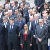 Vincent Peillon, Christiane Taubira, Pierre Moscovici lors de l'hommage de la Nation à Pierre Mauroy, le 11 juin 2013 aux Invalides à Paris