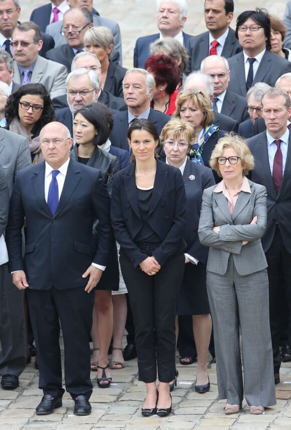 Michel Sapin, Fleur Pellerin, Aurelie Filippetti, Genevieve Fioraso lors de l'hommage de la Nation à Pierre Mauroy, le 11 juin 2013 aux Invalides à Paris