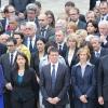 Benoit Hamon, Cecile Duflot, Manuel Valls, Nicole Bricq lors de l'hommage de la Nation à Pierre Mauroy, le 11 juin 2013 aux Invalides à Paris