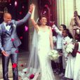 Rachel Legrain-Trapani et Aurélien Capoue, superbes et amoureux, lors de leur mariage le 8 juin 2013 près de Nantes.