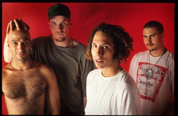Zack De La Rocha, Tim Commerford, Brad Wilk et Tom Morello de Rage Against The Machine à Brielpoort le 6 juin 1993.