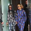 Rihanna, surprise à la sortie de son hôtel avec sa meilleure amie Melissa Forde. Le 16 juin 2013.