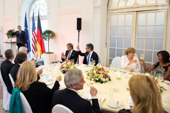 Michelle Obama, Barack Obama, Angela Merkel et son mari Joachim Sauer - Dîner officiel organisé au palace Charlottenburg à Berlin, le 19 juin 2013.