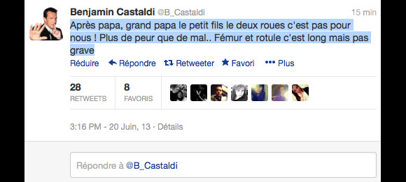 Le tweet de Benjamin Castaldi, jeudi 20 juin 2013