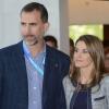 Le prince Felipe et la princesse Letizia d'Espagne, assistent à la clôture d'un Forum sur la jeunesse et l'économie, à Gérone, le 27 Juin 2013.