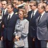 Les princes Philippe et Laurent de Belgique, la reine Fabiola et le futur roi Albert II de Belgique, aux funérailles du roi Baudoin, à Bruxelles, en 1993.