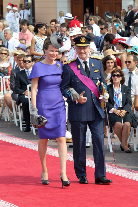 Le prince Philippe de Belgique et la princesse Mathilde arrivent au mariage d'Albert II de Monaco et de la princesse Charlene Wittstock, à Monaco, le 2 juillet 2011.